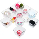 Belle Vous 12-teiliger Schubladen Organizer aus Kunststoff - quadratische Schminktisch Organisationsschalen für Schreibtisch Schubladen Badezimmer oder Büro - Make Up Sortierbox
