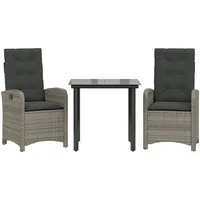 VidaXL 3-tlg. Garten-Essgruppe mit Kissen Grau Poly Rattan