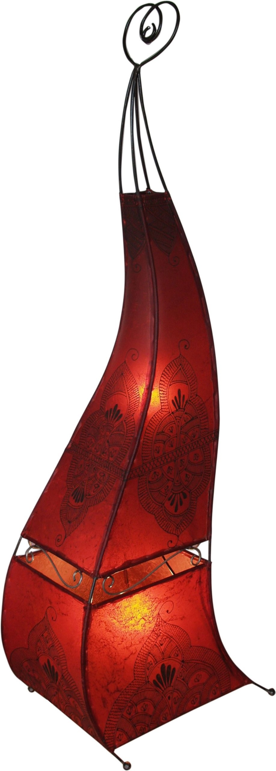 GURU SHOP Hennalampe, Leder Stehlampe/Stehleuchte - Mauretania 118 cm, Rot, Farbe: Rot, Bunte, Exotische Stehleuchten