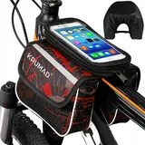 KRUMAD Fahrradtasche mit Touchscreen Fenster, Wasserdicht Rahmentasche für das Fahrrad, mit Handyhalterung, Reflektierenden Elementen und Abdeckung, Für Fahrradtouren, Mountainbike, Citybike