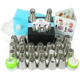 Wenburg Spritztüllen 29er-Set Basic Spritztüllen mit E-Book, Edelstahl, kreativ dekorieren Muffin Cupcake Kuchen Torten rostfreies Edelstahl silberfarben 11 cm x 11 cm x 7.5 cm