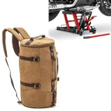 Set: Hebebühne Midlift L bis 680 kg rot ConStands mit Motorrad Rucksack Canvas VG8 Vintage 35Ltr braun