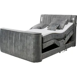 ed exciting design Dallas Boxspringbett 180x200 cm, , inkl. Topper, LED-Beleuchtung, motorisierter TV-Halterung grau