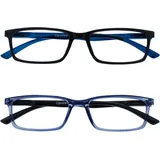OPULIZE SEE Blaulichtfilter Lesebrille für Damen Herren, Blendfreie UV400-Schutz Federscharnier Anti-Müdigkeit, Rechteckiger Rahmen, Computerbrillen Gaming, 2er-Pack Schwarz Blau +1,00