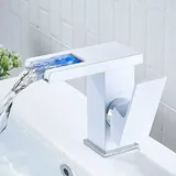 LED-Wasserfall-Badezimmer-Wasserhahn, heiß, kalt, schwarz, für Arbeitsplatte, Waschbecken, Waschbecken, Wasserhahn, kalt, heiß, schwarz (weiß)