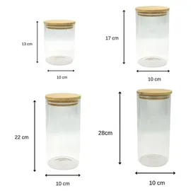 Fackelmann 4er-Set Glasaufbewahrungsbehälter – FACKELMANN – Natur – Bambusdeckel - Braun/Transparent