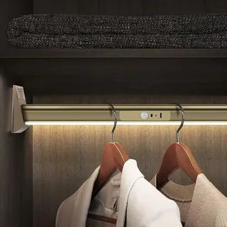 Robuste Kleiderstange, Belastbar Bis 75 Kg, Kleiderbügel Aus Metall, Kleiderstanges Mit LED-Beleuchtung 50–130 Cm, Kleiderstange Mit Integrierter Lithium-Batterie(Gold,900mm)