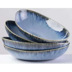 Suppenschale GIPFELSTÜCK "Wilde Schlucht", blau, Ø:26,5cm, Steinzeug, Schüsseln, Suppenschüssel Porzellanschale Dessertschale, Scandi-Style, glänzende Reaktivglasur, jedes Stück ein Unikat