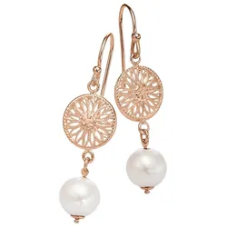 Firetti Paar Ohrhänger »Schmuck Geschenk Ohrschmuck Ohrhaken Sonne Blume Perle«, mit Süßwasserzuchtperle Firetti roségoldfarben-weiß