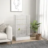 Vogelkäfig 61 X 36,5 X 98 Cm Mit 8 Türen, 5 Sitzstangen, Herausnehmbarer Schale Und 4 Futternäpfen Für Wellensittiche Und Finken, Weiß