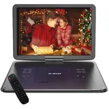 BOIFUN 17,5’’ Tragbarer DVD Player mit 15,6’’ HD Display, 6 Stunden Wiederaufladbare Batterie, Unterstützung für USB/SD-Karte/AV-Übertragung, Sync TV/Projektor Bildschirm, Schwarz, BOIFUN