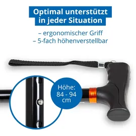 Weinberger Teleskop-Gehstock stabil faltbar höhenverstellbar rutschfest schwarz