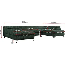 MKS Meble Ecksofa Cord U-Form 2-Sitzer Grün