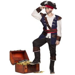 Boland Kostüm Karibikpirat, Detailliertes Piratenkostüm mit Hut, Oberteil, Hose und Gürtel schwarz 140-158
