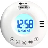 Geemarc Wake 'N' Shake Voyager - Reisewecker mit starkem 75dB Alarm, Blitzlicht und integriertem Vibrationsalarm für Personen mit tiefem Schlaf - Batteriebetrieben - Weiß
