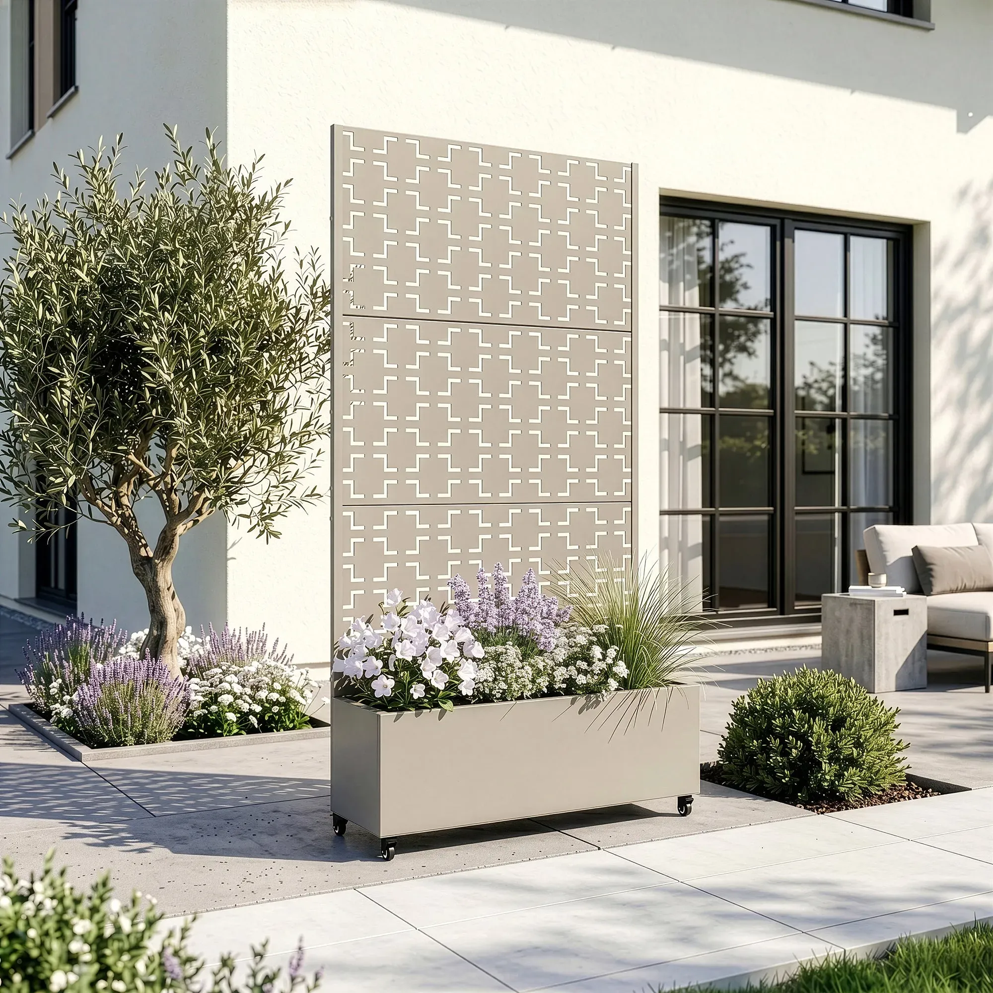 Trennwand Aaskis mit Blumenkasten Stahl 190x82 cm Beige [casa.pro]