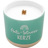GRUSS & CO Kerze mit Motiv "Anti-Stress" | Kerze in Steinzeug-Becher, Sojawachs, mit Holzdocht, Höhe 7,6 cm, Durchmesser 8,6 cm | Dekoartikel, Geschenk | 73943