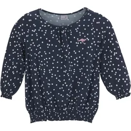 KangaROOS Langarmshirt "Viskoseshirt mit 3/4 Arm", Mädchen, Gr. 164/170, blau (marine), Jersey, Obermaterial: 95% Viskose, 5% Elasthan, gepunktet, weit hüftlang, Rundhals, mit Gummizug, Shirts Langarmshirt, weite Passform, gepunktetes Design, Rundhalsausschnitt