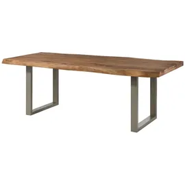 MASSIVMOEBEL24.DE Baumtisch Sheesham 240x100x77 natur gebeizt / U-Beine silber matt FREEFORM 5