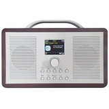 ALANO UKW/DAB+ Radio/Bluetooth/AUX IN Holz-Farb-Dab-Digitalradio, tragbares Dab-Radio mit 2,4 TFT-Farbdisplay & doppeltem Weckmodus, Dab-Radio im Retro-Design für Garten & Küche (braun)