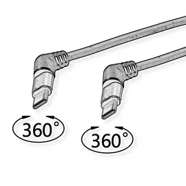 Roline USB 2.0 Kabel, Typ C - C, ST/ST, 360° Rotation, 60W, Spiralkabel, schwarz/rot, 1,5 m