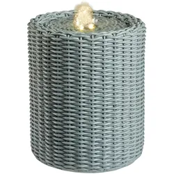 MARELIDA Brunnen Zimmerbrunnen beleuchtet Innen Tischbrunnen Rattan Korb 20cm grün