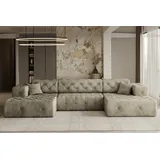 Kaiser Freistehendes Ecksofa LUX, stark gesteppte U-Form, Weicher, Eleganter Stoff Whisper Creme
