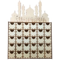 Yushu Holz-MDF-Schublade Eid Ramadan Mubarak Adventskalender muslimische Ramadan-Kalender für muslimische Frauen, Mädchen und Jugendliche, islamische Dekorationen Ornament Partyzubehör