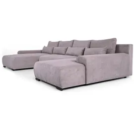 beautysofa Ecksofa Benny U-Form mit Schlaffunktion & Bettkasten & Ottomane – POSO 27 Rosa – Modernes Polstersofa - Rosa