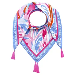 Modetuch ZWILLINGSHERZ ""Blumentraum"", Damen, blau (dunkelblau), Obermaterial: 100% Viskose, modisch, Modetücher, mit Blüten und Tasseln