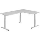 bümö Eckschreibtisch grau, silber Holzwerkstoff, Nachbildung, Rechteckig, 160x74x240 cm FSC Mix, Arbeitszimmer, Schreibtische, Eckschreibtische