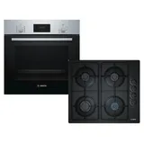 Bosch HERDSET Bosch Einbau-Backofen mit Bosch Glas-Gaskochfeld autark 60cm 3D-Heißluft - Silber