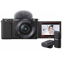 Sony Alpha ZV-E10 | APS-C spiegellose Vlog-Kamera (schwenkbarer Bildschirm für Vlogging, 4K-Video, Echtzeit-Augen-Autofokus) Schwarz + SEL1650 Objektiv + Mikrofon