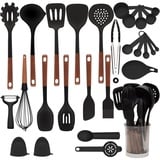 Küchenhelfer Set Silikon, 28-teiliges Silikon Küchenhelfer Kochbesteck Set, Hitzebeständiger Küchenhelfer Set mit Utensilienhalter, Gesund & Antihaft Küchenutensilien Set (Schwarz)