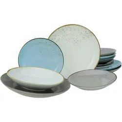 Tafelservice CREATABLE "Geschirr-Set NATURE COLLECTION Scandic", blau (kieselgrau, hellblau, grau, naturweiß), 12 tlg., Steinzeug, Geschirr-Sets, Service, 4 Farben im Set, 12 Teile, für 4 Personen