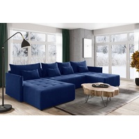 silape Wohnlandschaft Leno U mit Schlaffunktion - U-Form Couch, Ecksofa mit Bettkasten, Couchgranitur mit Bettfunktion, Schlafsofa, Big Sofa - Velours Sto... - Blau