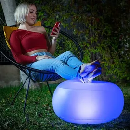 InnovaGoods Aufblasbarer LED-Hocker Pulight, Mehrfarbige Beleuchtung, Fernbedienung, Wasserdicht, Für Innen & Außen, Inkl. Luftpumpe, Tragbar, Weiß, Unica, Kunststoff