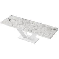 Design Esstisch Tisch HEU-111 Marmoroptik Marmor - Weiß Hochglanz ausziehbar 160 bis 256 cm