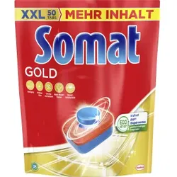 Somat Gold Geschirrspültabs, kraftvoll gegen Eingebranntes,  Spülmaschinentabs für sauberes und geruchsneutrales Geschirr, 1 Beutel = 50 Tabs