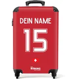 NoBoringSuitcases.com Handgepäck Koffer, Koffer Personalisiert, Reisekoffer, Reisetasche mit Rollen, Koffer Handgepäck, Trolley Handgepäck 55x40x20 cm (EM 2024 - Heimtrikot Schweiz - Rot)