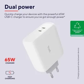 Trust Maxo Dual USB-C Schnellladegerät 65W Weiß