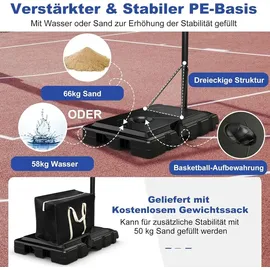Costway Basketballständer 245-305cm höhenverstellbar, Basketballkorb mit Ständer, 2 Rädern & Gewichtssack, Mobile Basketballanlage