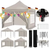 Woltu Pavillon, mit 4 Seitenteilen, 3x3 m, mit 4 Seitenwänden, wasserfest, Pop Up Partyzelt weiß