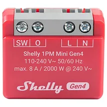 Shelly Relais 1PM Mini Gen4, 8 A, WLAN, Bluetooth, rot, 1 Stück