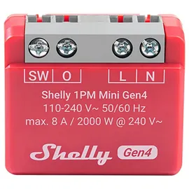 Shelly Relais 1PM Mini Gen4, 8 A, WLAN, Bluetooth, rot, 1 Stück