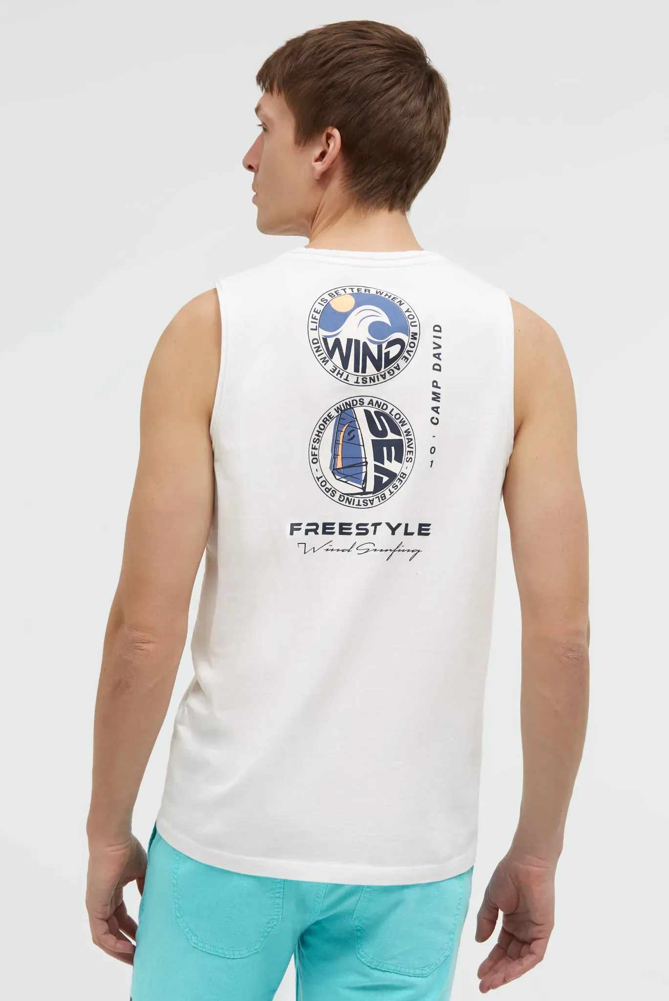 Tanktop CAMP DAVID, Herren, Gr. L, weiß, Single Jersey, Material: 100% Baumwolle, bedruckt, regular fit normal, Rundhals, Tops Tanktop, aus Baumwolle