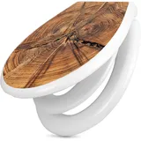 banjado Familien WC Sitz mit Absenkautomatik 44,9x37,1cm - Klobrille mit Kindersitz aus hochwertigem Polypropylen - Toilettendeckel mit Kinder Toilettensitz integriert - Motiv Jahresringe