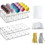 XUSSMM 2 Stück Cake pop stiele, Cake Pop Ständer mit 100 Cake Pop Stiele & 100 Lollipop-Tüten & 100 Twist Krawatten, Cakepop Stiele für Süßigkeiten Partei und Andere Partei Festliche Dekoration