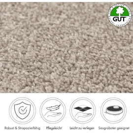 Andiamo Teppichboden ANDIAMO "Ines, Kräuselvelours, Gesamthöhe 8,5 mm, Luxusklasse LC2", beige, B:400cm L:600cm, Kunstfaser, Teppiche, Uni Farben, Breite 400 cm, strapazierfähig & pflegeleicht