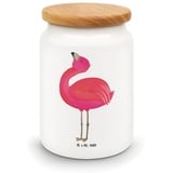 Mr. & Mrs. Panda Vorratsdose Flamingo Stolz - Weiß - Geschenk, Küchenbehälter, Vorratsdosen Mehl, Keramik, (1-tlg), Design-Statement weiß